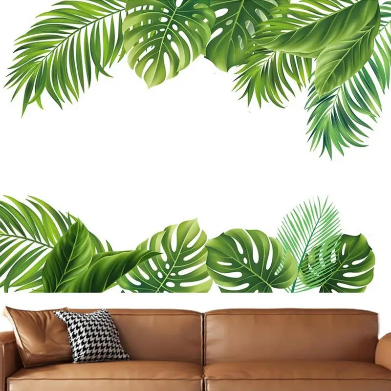 2Pcs Palm Leaves Wall Decal Vinyl Stickers Jungle Tropical Plants Palm Leaf Living Room Modern Poster Decal Mural Wallpaper