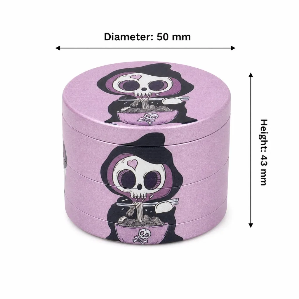 50mm Pink Skeleton Noodle Zinc Alloy Herb Grinder 4 Layer Manual Tobacco Mill with Black Storage Jar Set Smoking Accessories