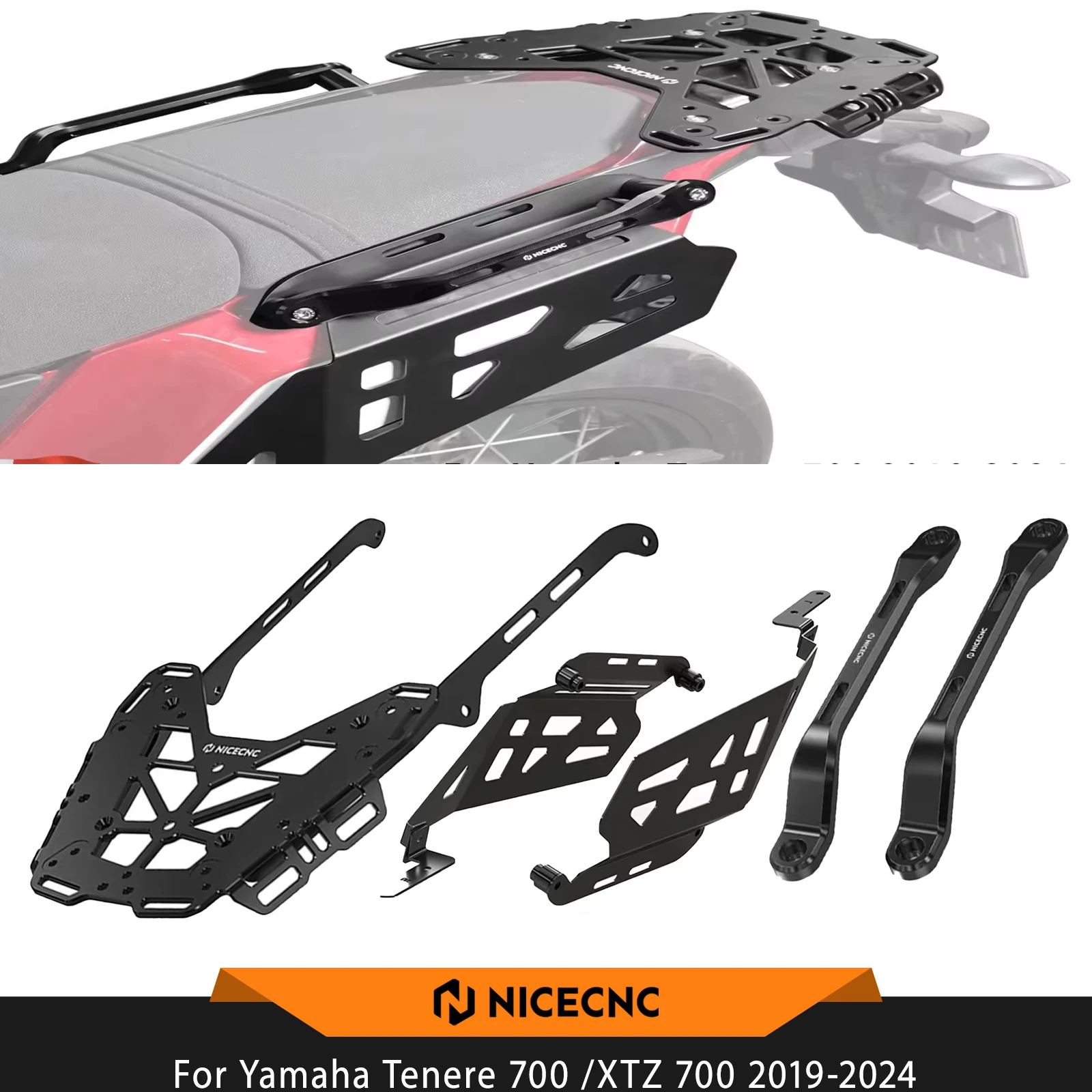 

NICECNC для Yamaha Tenere 700 Tenere 700 XTZ700 2019-2024, задняя багажная полка для мотоцикла, боковой багажник, пассажирская ручка
