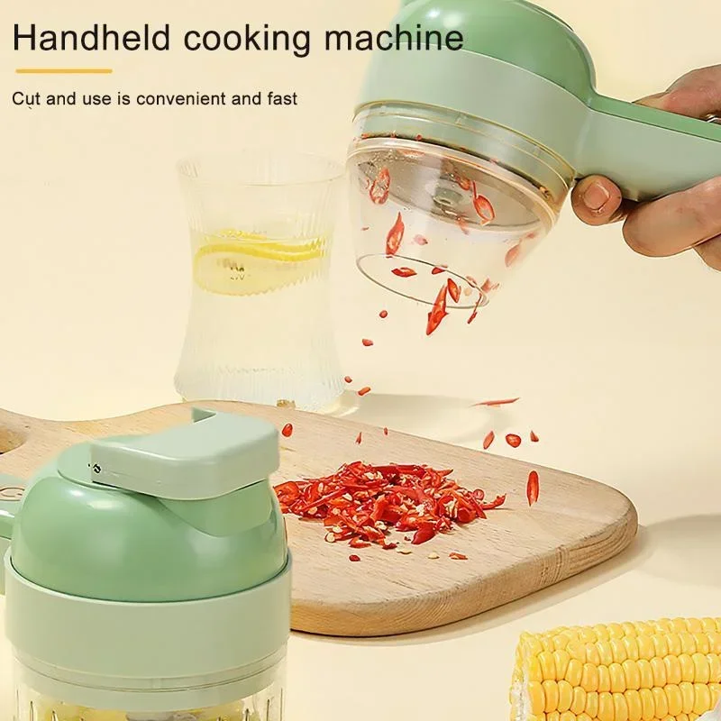 

4 In 1 Portable Handheld Electric Vegetable Slicer USB Rechargeable Food Processor Garlic Chili Celery Chopper Kitchen Tools