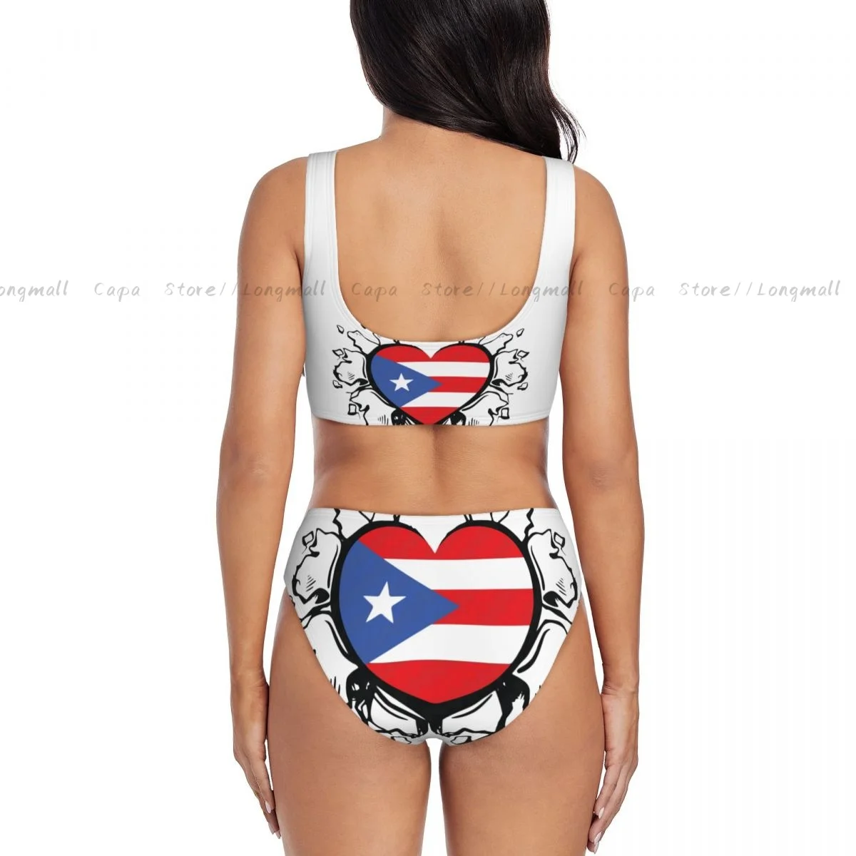 Flaga Portoryko Bikini w kształcie serca Kobiety Seksowny oddzielny strój kąpielowy Dwuczęściowy kostium kąpielowy