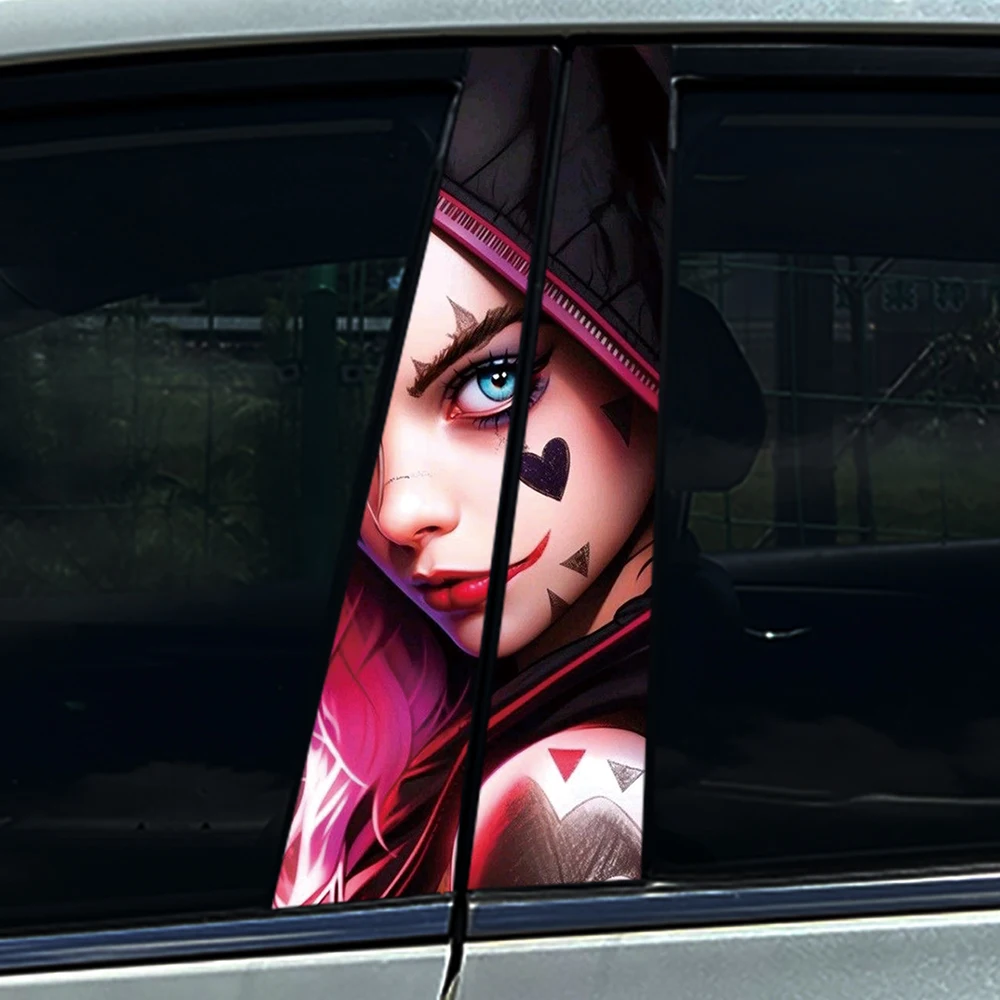 Gothic Clown Girl Car B-pillar Stickers Auto Center Column Decoration Cover Scratches Waterproof Decals Car Accessories image 4