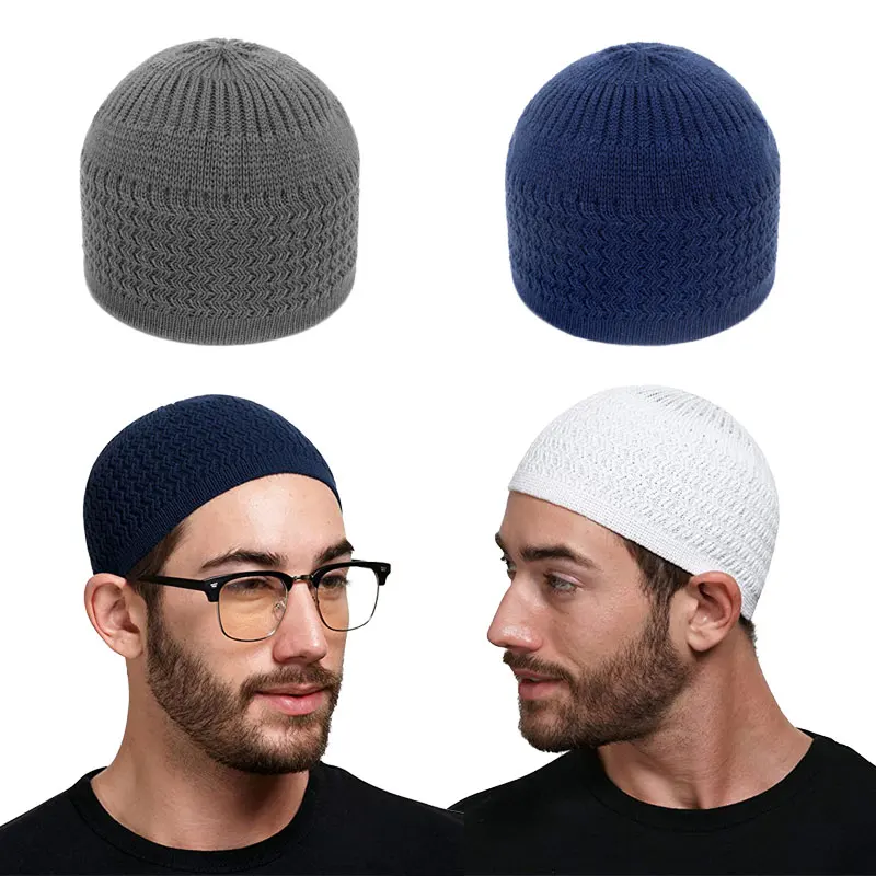 Winter Knitted Muslim Men Prayer Hats Warm Male Beanies Cap Islamic Ramadan Jewish Kippah Homme Hat Unisex Wrap Head Cap NEW