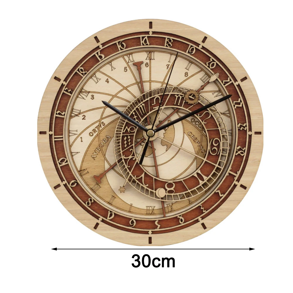 Imagem -03 - Relógio de Parede de Quartzo Mudo Criativo para Casa Relógio de Madeira Astronômico Decoração de Sala de Estar