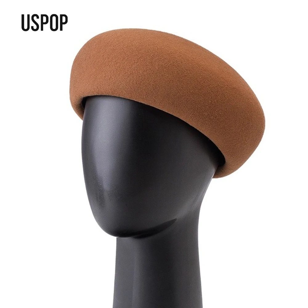 USPOP Minimalist Wool Felt Pillbox Hat for Women – Sculpted Deep-Brim Beret, Chic Autumn Winter Structured Hat