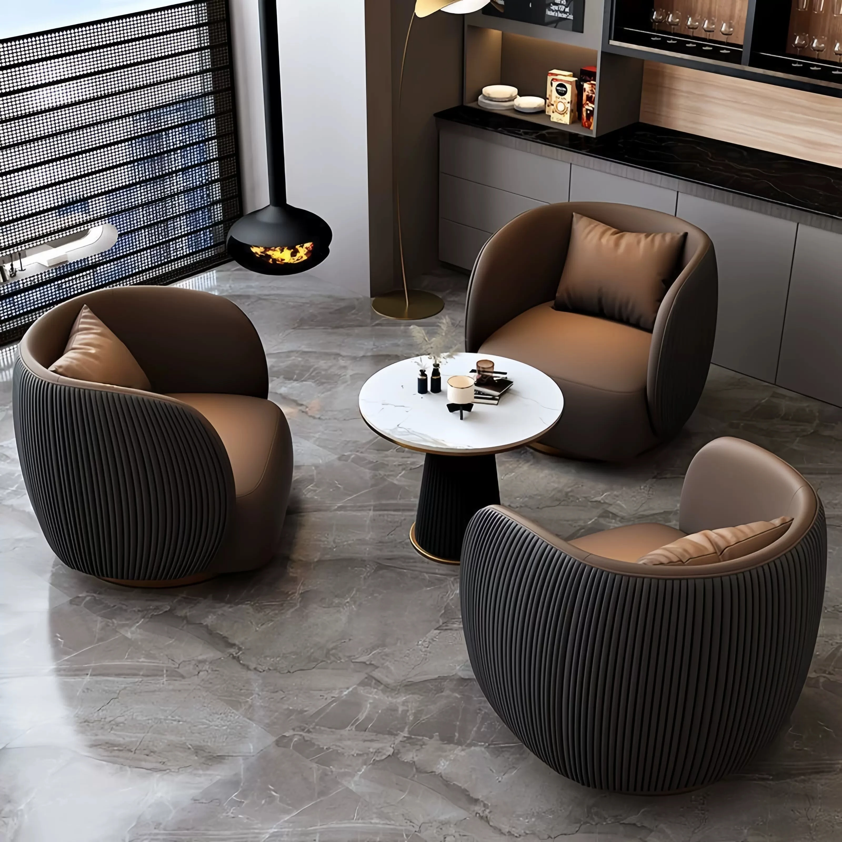 Modern Style Commercial Hotel & Beauty Salon Reception Chair 80*80*80cm Orange Metal Fabric for 4 People