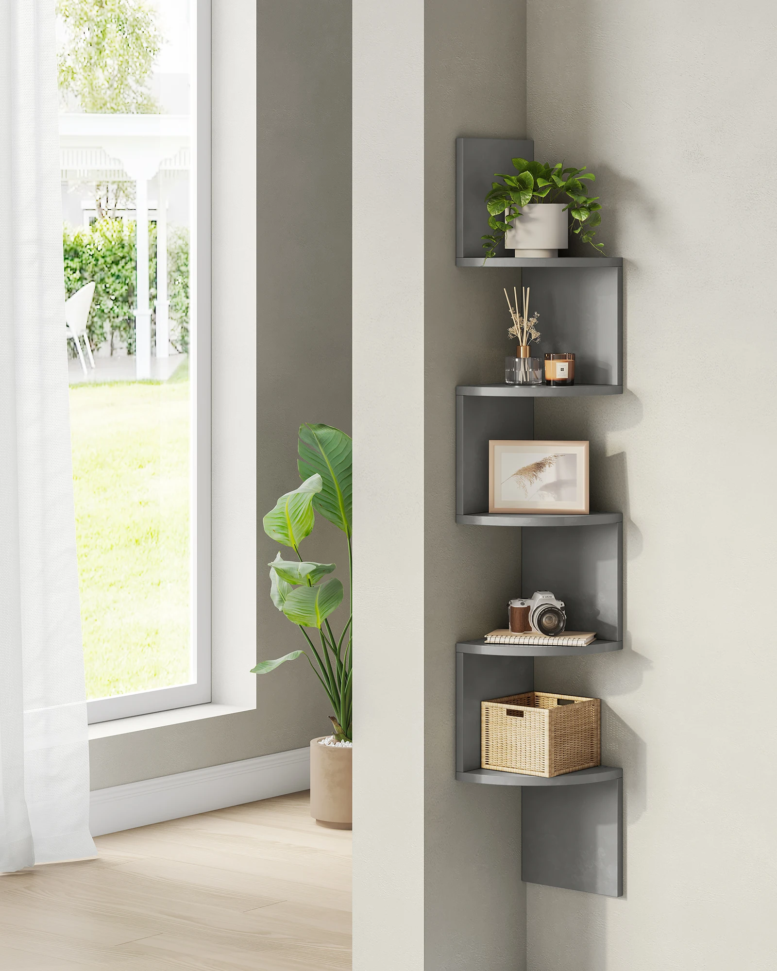 VASAGLE 5-niveau wandplank wandplank zwevende plank voor boeken boekenkast slaapkamer planten plank woonkamer
