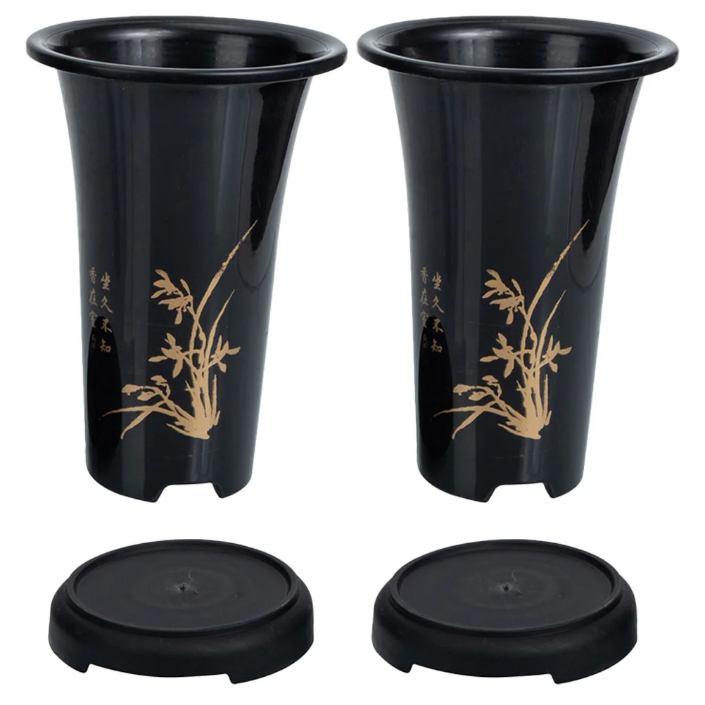 

2 Sets Vase for Flowers Orchid Pot Decorative Pots Plastic Plant Black Indoor Plants