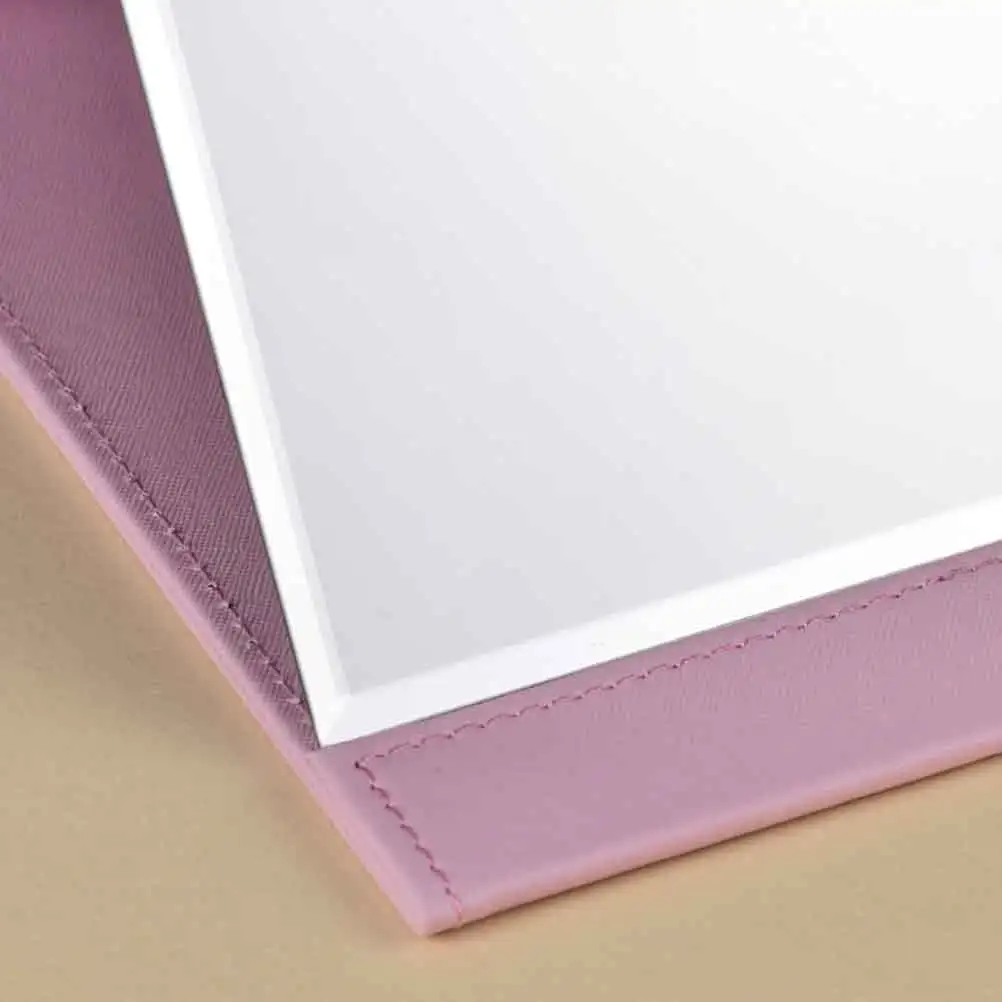 

Foldable Makeup Portable Desktop Mirror Pu Pink High Definition Clear Glass Durable Chic Gloss For Women Girls