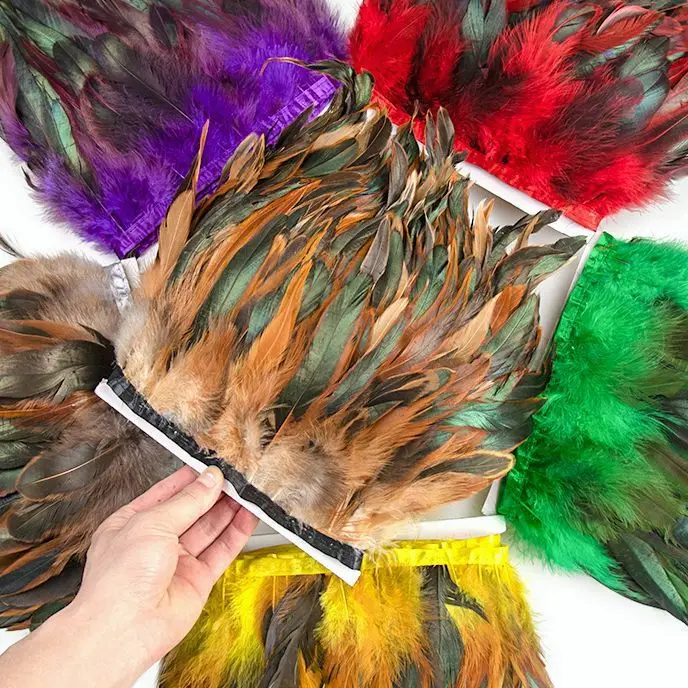 1Meter Natural Rooster Feathers Trim 15-20Cm Plumes Ribbon For Clothing Sewing Decor Carnival Wedding Accessories Feather Crafts