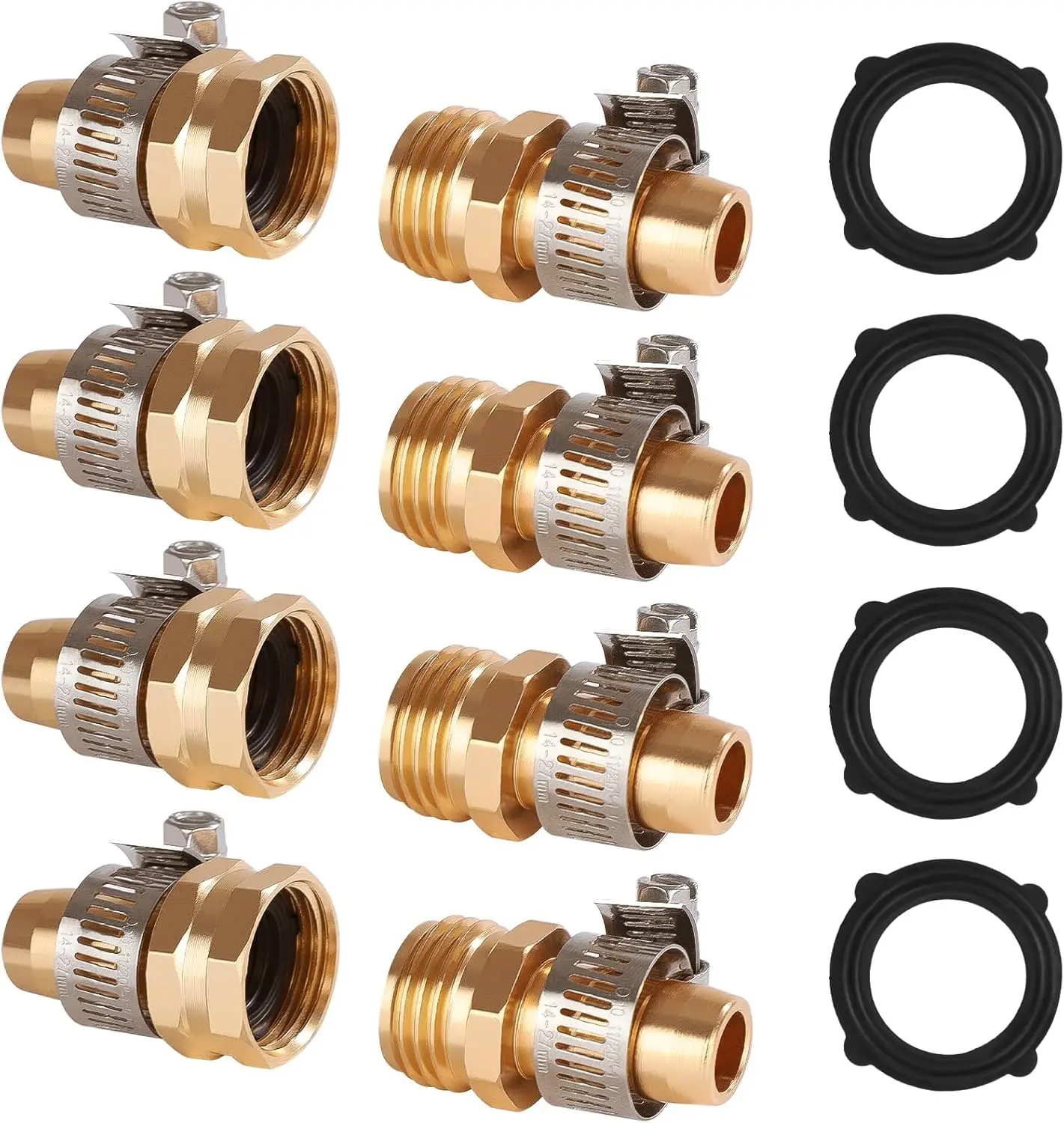 

Garden Hose Repair Kit 4 Sets with Clamps, 3/4" 5/8" Male Female Connectors