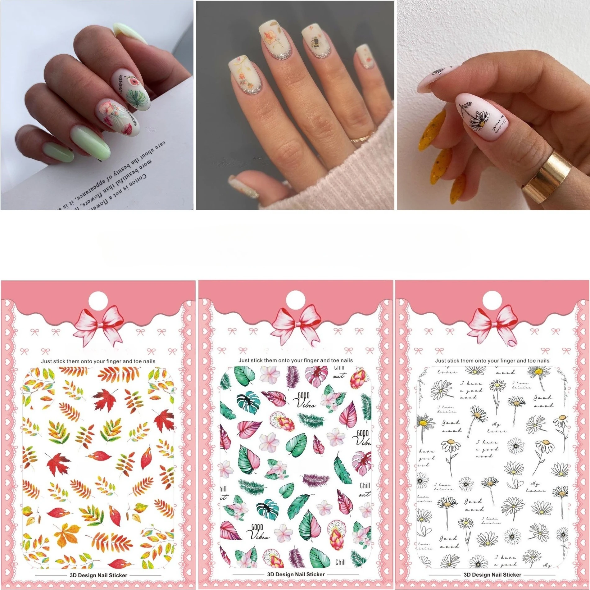 Großhandel 3D Nail Art Aufkleber Herbst Ahornblatt Chrysantheme selbstklebende Schieber Nägel Abziehbilder Dekorationen für Maniküre