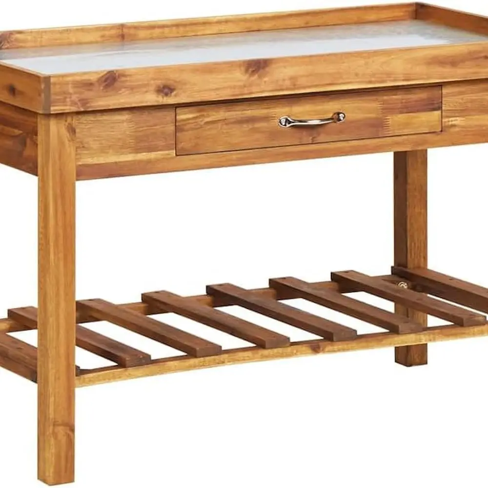 

Средне-коричневый горшок из дерева акации, прочный уличный верстак для садоводства, верх 39,4x19,7 г.