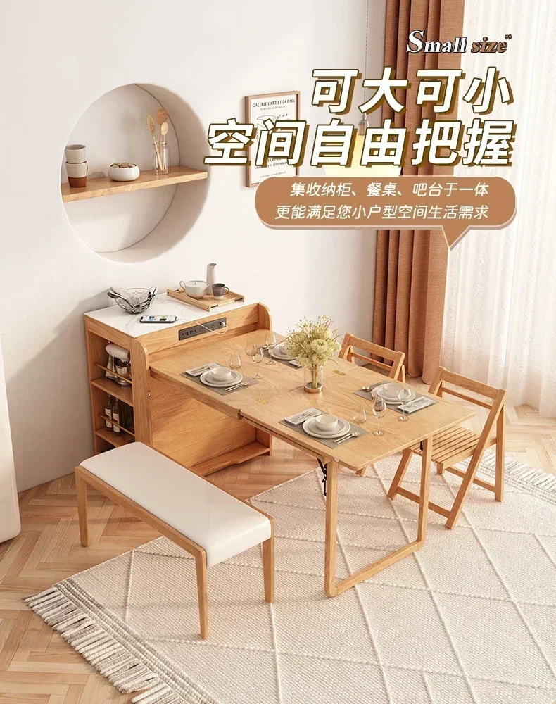 Table One-Piece Household Small Apartment Retractable Stone Plate Dining Table Multifunctional Folding Storage Bar Counter