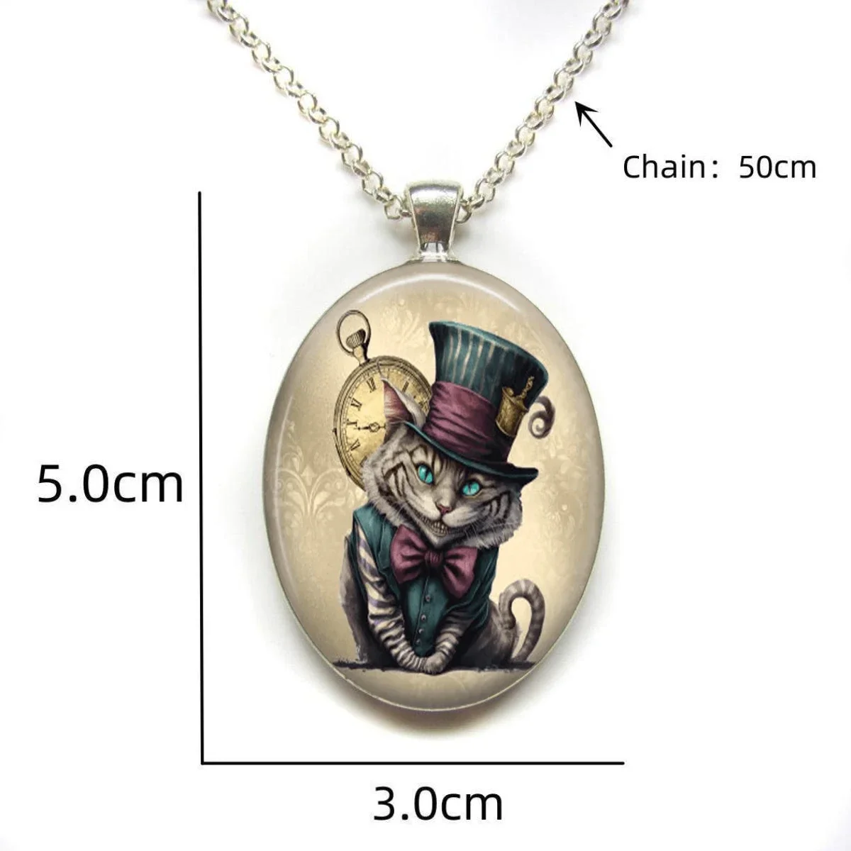 Bohemia Style Steam Punk Cheshire Cat Art Photo Glass Pendant Necklace