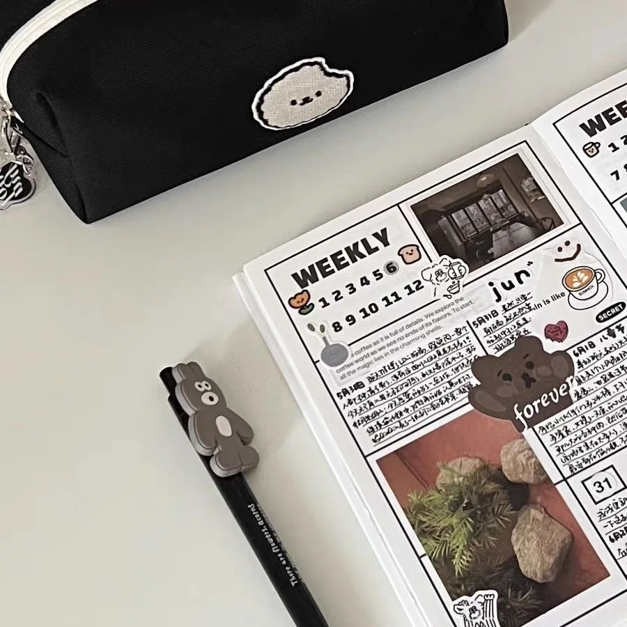 حقيبة أقلام قماشية سوداء للجرو ، حقيبة قرطاسية كرتونية ، حقيبة أقلام ، مستلزمات مدرسية ، منظم أدوات مكتبية للمراهقات ، للطلاب