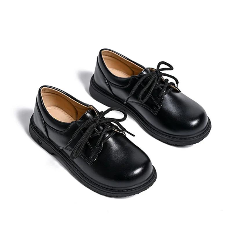 

Boy's Black Leather Shoes Blood Black Boys Soft Soles Boys Student Show Shoes Non-slip Strap Student Leather Shoes