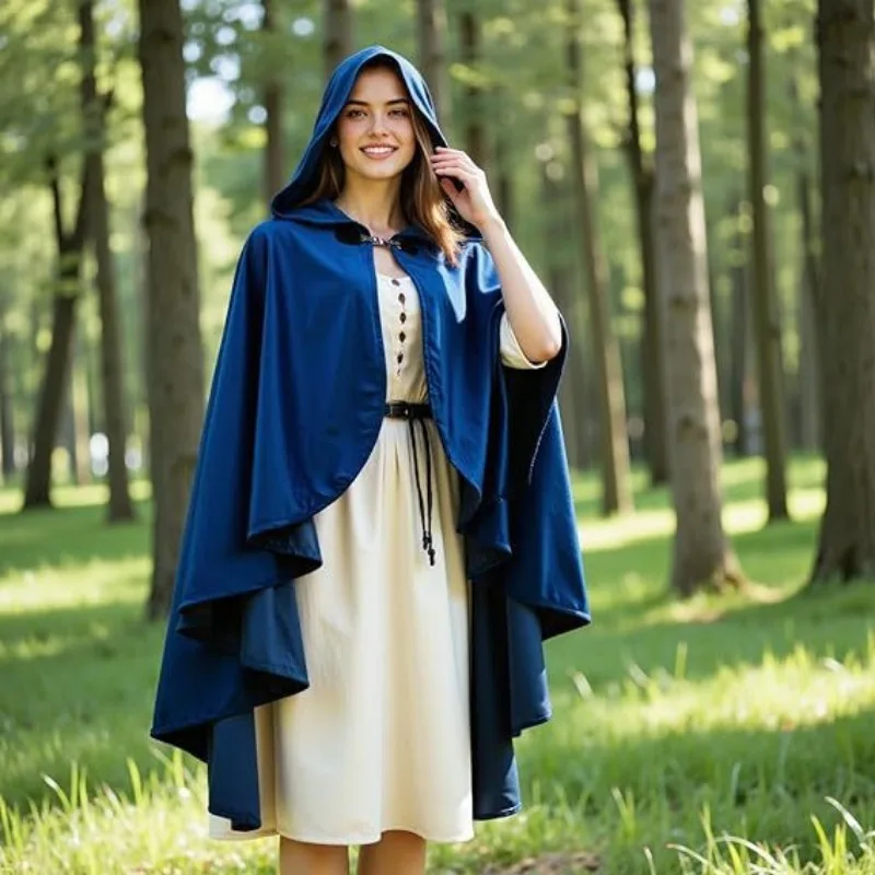 1PCS Vintage Suede Renaissance Hooded Cloak For Adults Buckle Wizard Cape Fantasy Themed Party Costume Coat