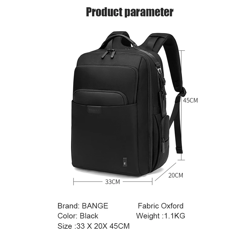 BANGE Men‘r Waterproof Backpack 15.6inch Laptop Backpacks Fashion Male School Backpack Large Capacity Travel Backpack For Men