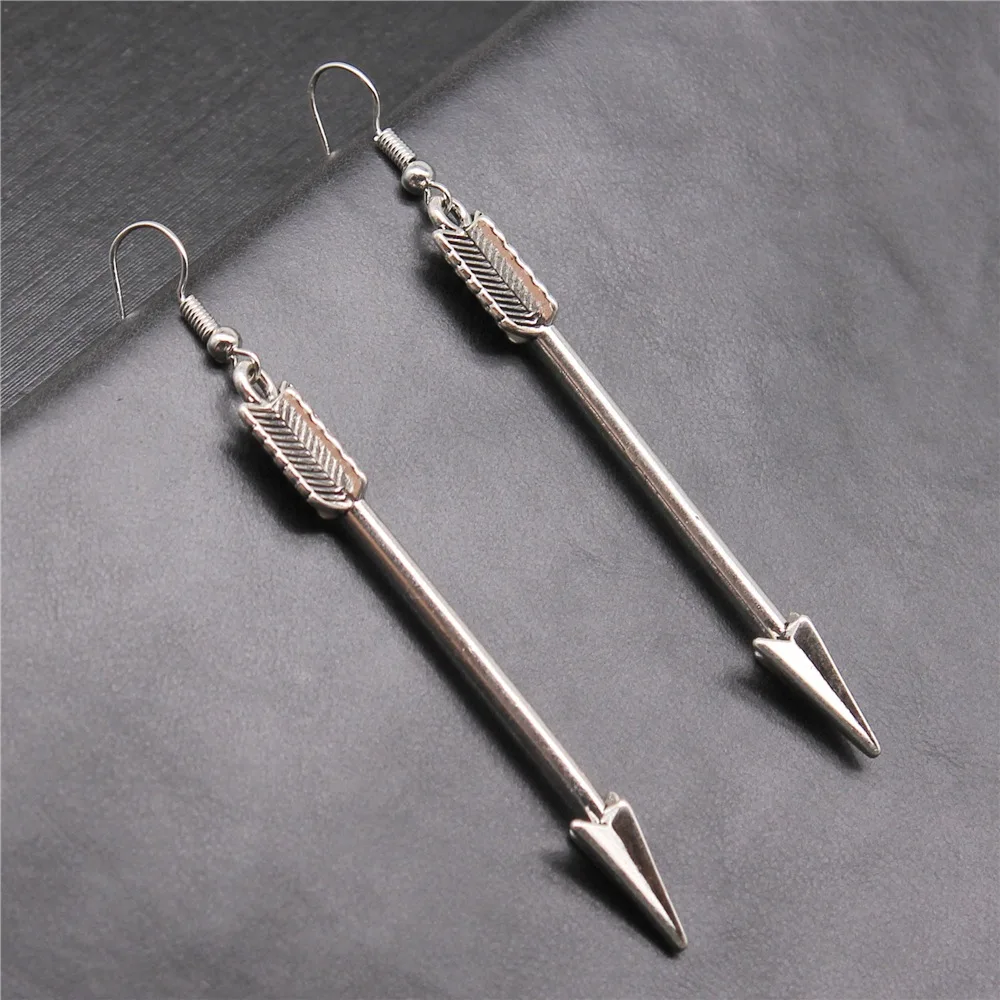 Fashion Handmade Simple Design Antique Silver Color Arrow Pendant Earrings Dropshipping Drop Earrings