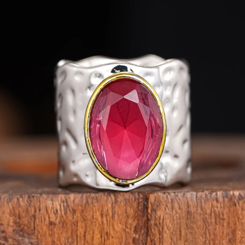 Huitan – bagues créatives et attrayantes avec grand design en CZ rouge, bijoux de fête vintage brillants pour femmes, accessoires bohèmes polyvalents, tendance
