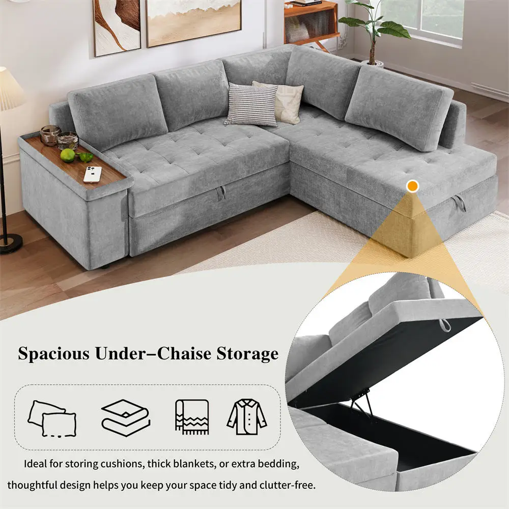 # Convertible Sleeper Turn Into Bed Pull Out Storage Sofa L Shaped Conner Couch Sofa Set