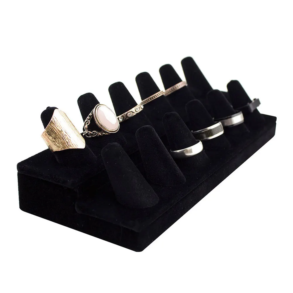 

Black Flocking 12-Finger Ring Showcase Stand Jewelry Storage Holder Display Organizer for Home Retail Ring Presentation
