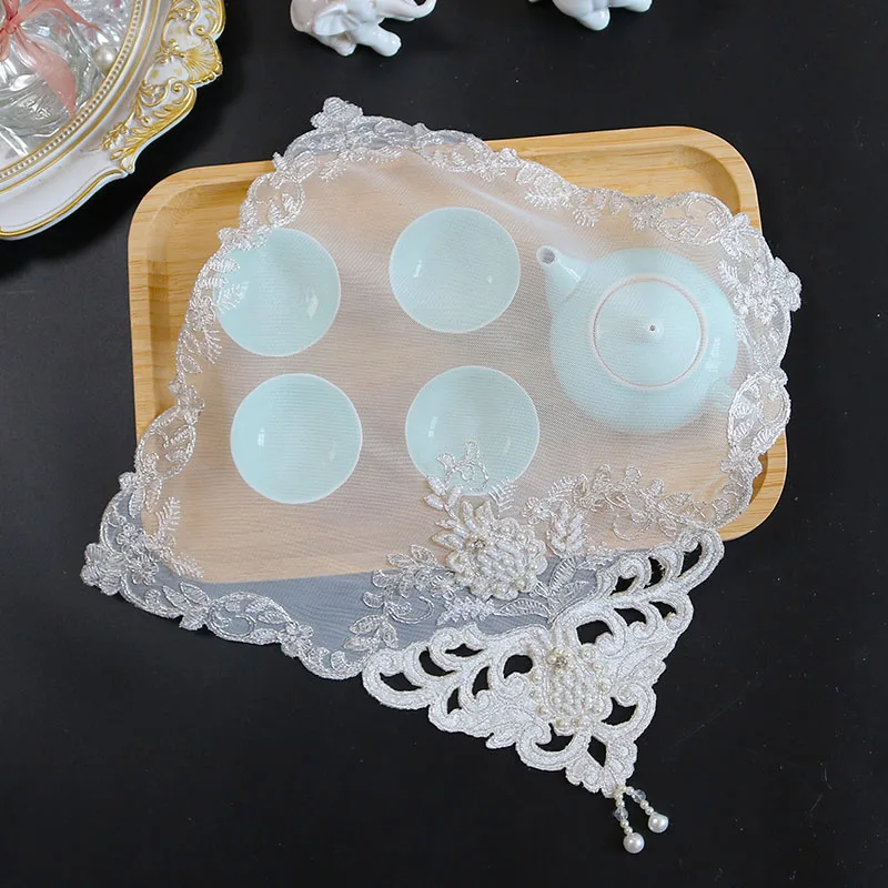 Embroidery Lace Beaded Coaster Luxury Placemat For Dining Weding Decoration Dust Cloth Coffee Cup Table Mat 27cm Coaster kitchen image 2