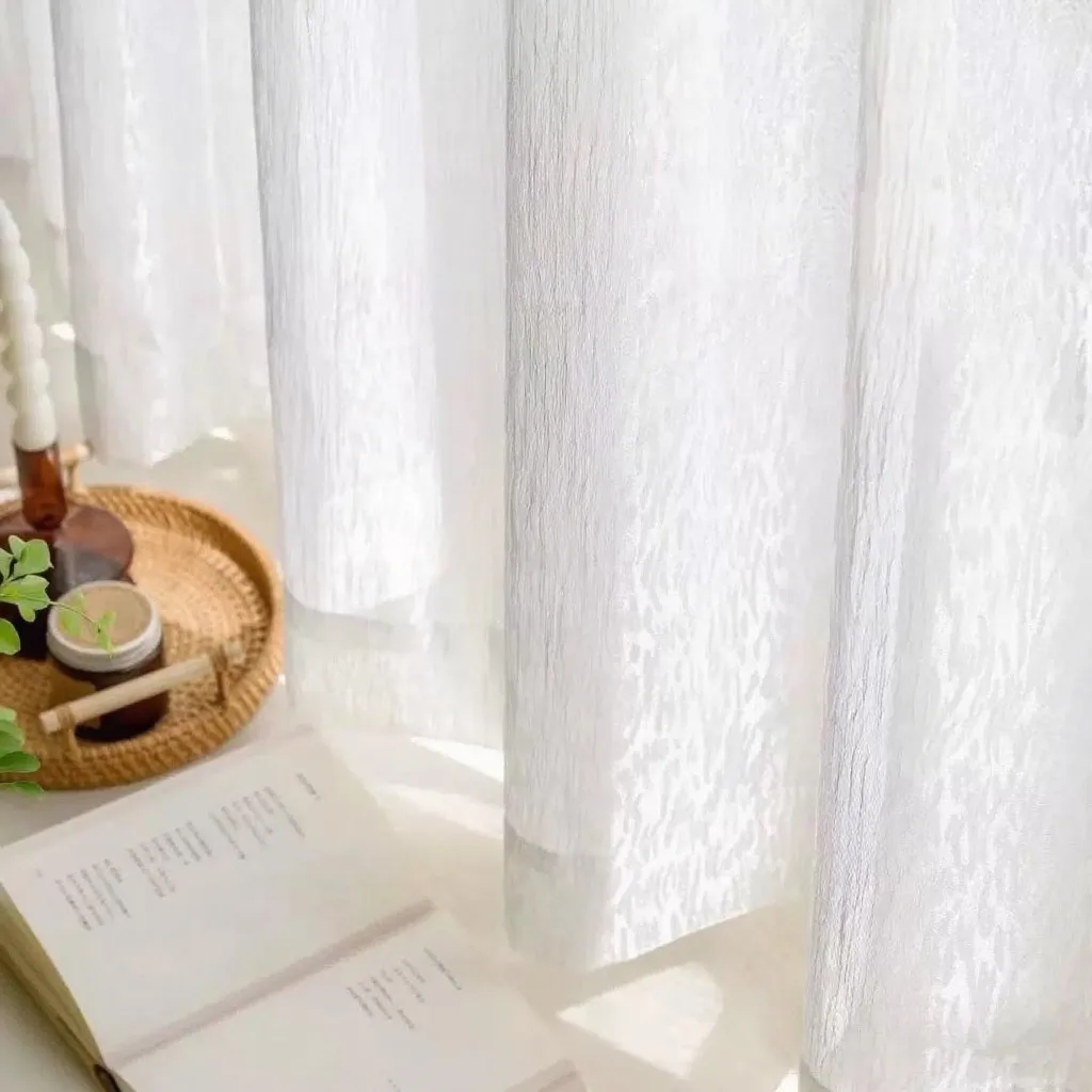 Luxury Elegant Dreaming Silk Like Cream White Sheer Curtains for Living Room Bedroom Window Voiles S Folds Waves Kitchen Drapes