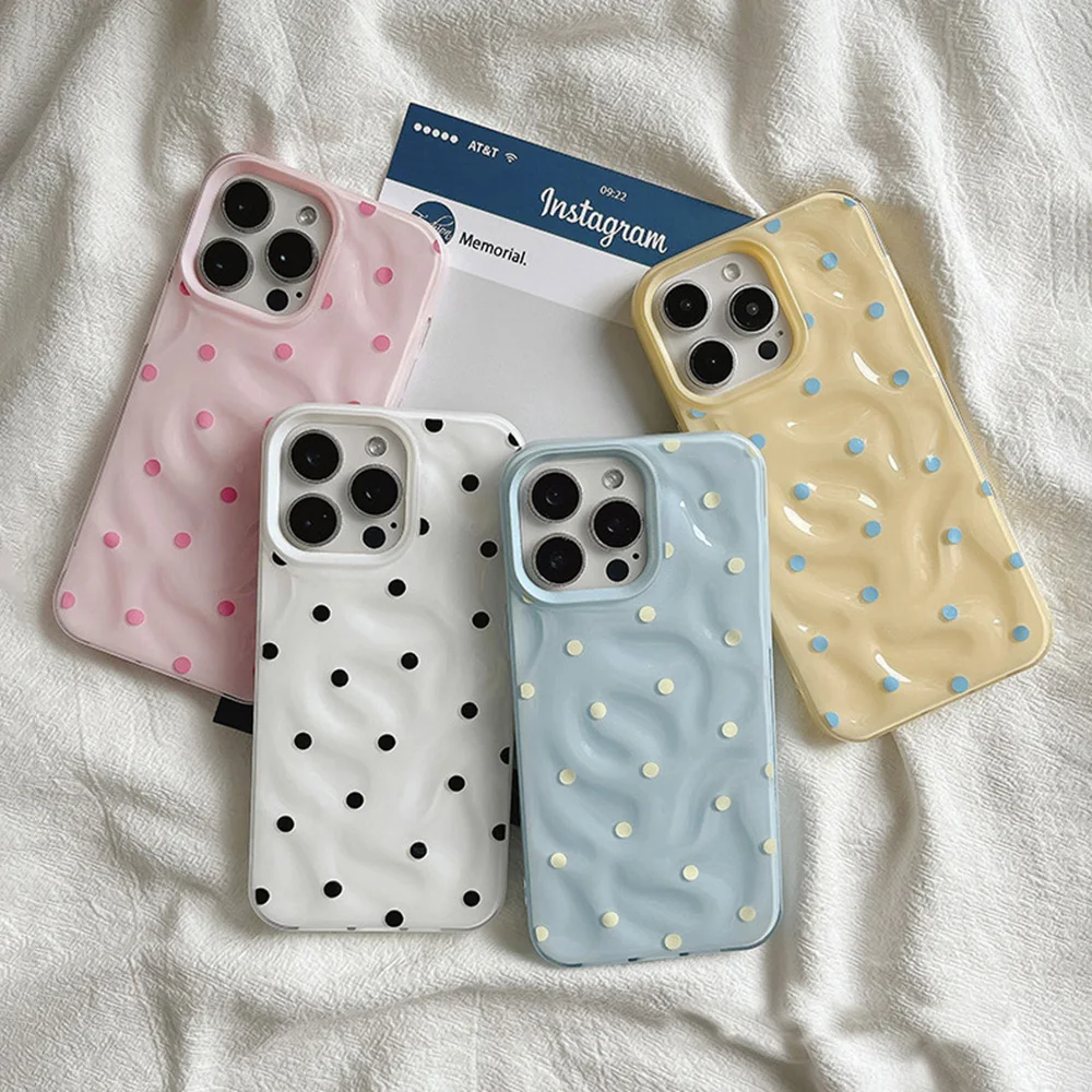 Coques de téléphone antichoc Clmj noires à pois 3D effet froissé irrégulier Météorite pour iPhone 17 16 15 14 Plus 13 12 11 Air Pro Max