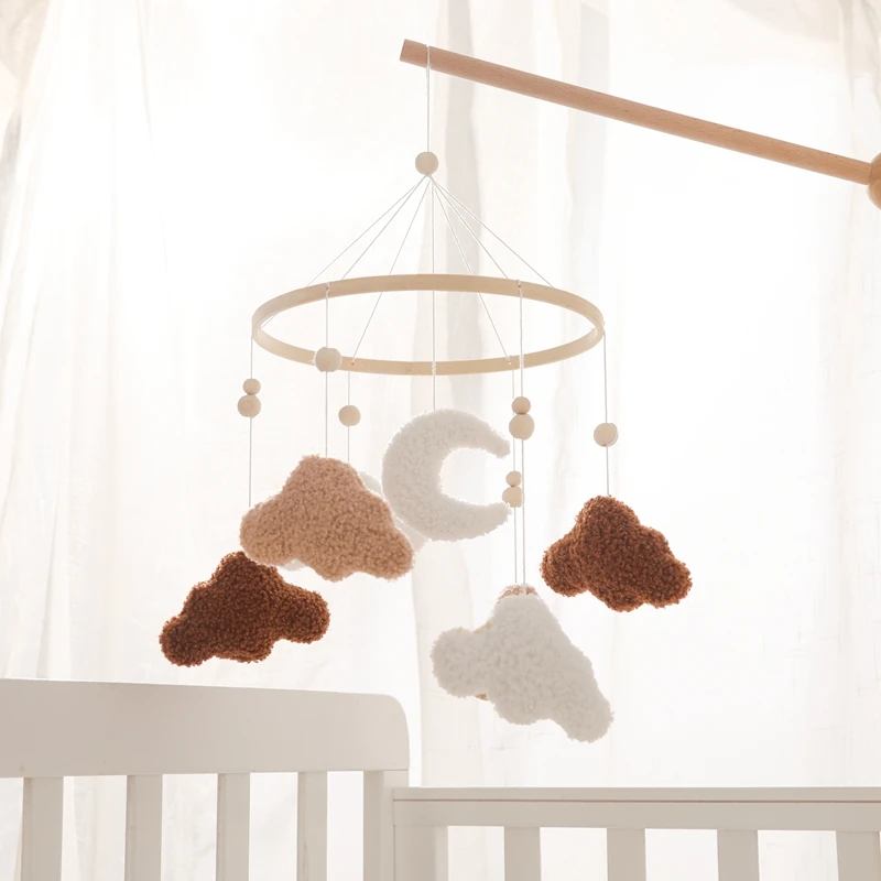 

Baby Rattle Toys 0-12Months Wooden Bed Bell Cartoon Cloud Lamb Hair Mobile Hanging Toy Hanger Crib Mobile Toys Bracket Kid Gifts