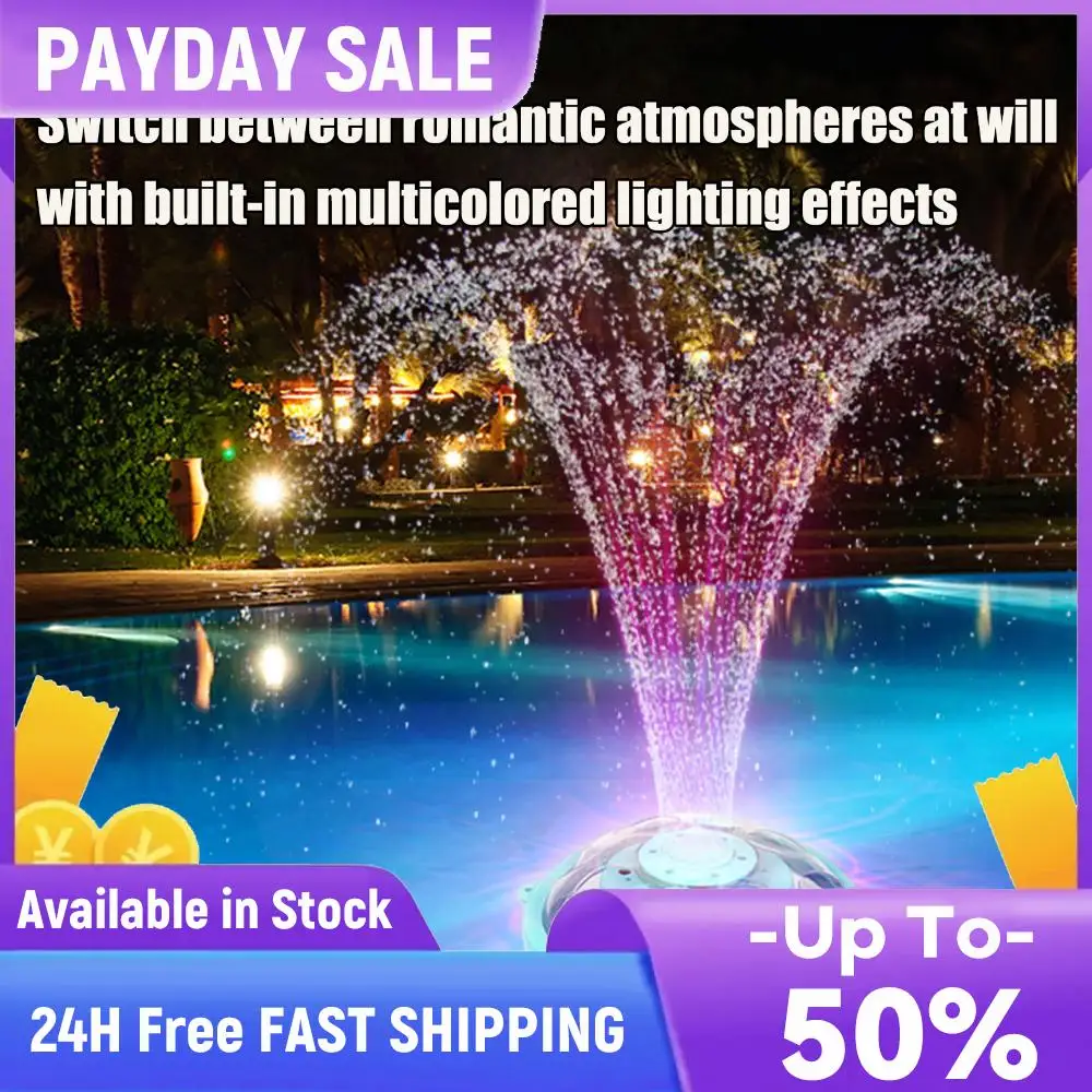 Fuentes de Agua para Piscina Recargables por USB con 5 Modos de Luz y 4 Modos de Rociado, Fuente en Cascada con Control Remoto para Piscinas Elevadas