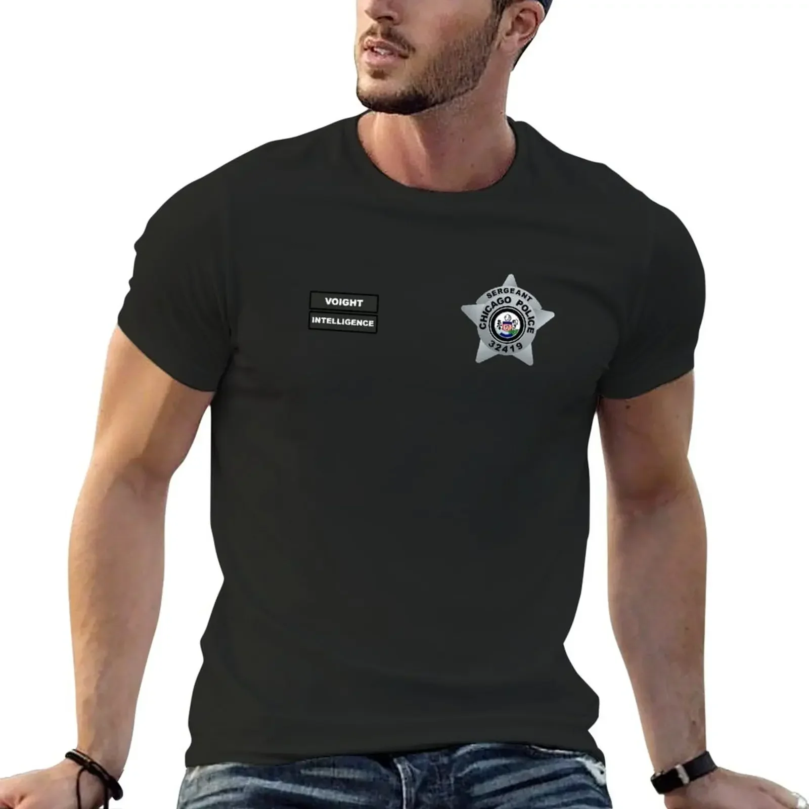 Summer Clothes Customizeds Mens White T Shirts Chicago P.d Sergeant Hank Voight Intelligence Badge TShirt Harajuku Clothing tops