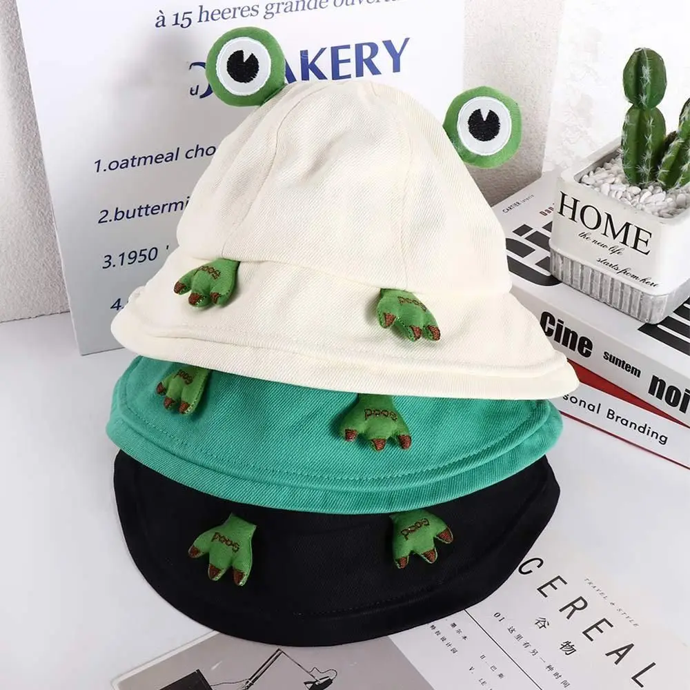 Fashion Big Brim Frog Fisherman Hat Sun Protection Breathable Sun Cap Cotton Fabric Funny Women Bucket Hat Parent Child Matching