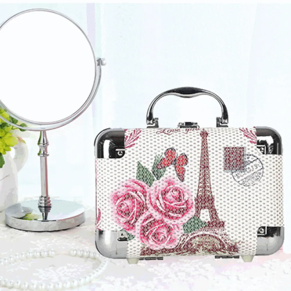 Portable Aluminum Frame Suitcase Bag Cosmetic Case Makeup  Tattoo Flower Toolbox Hairdressing Nail Art Jewelry Storage Lock Box