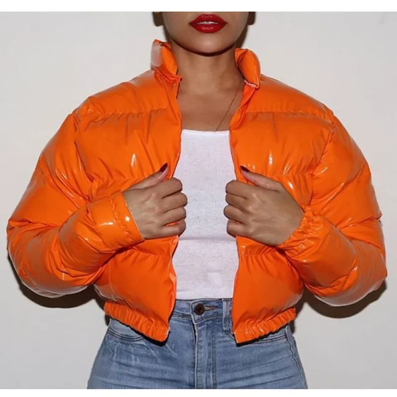 Winter Down Jacket Women's Neon Color Short Bright Pink Yellow Green Parker Coat Thick Bubble Fashionable Streetwear 2023