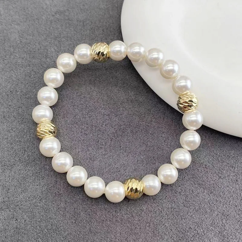 Vanifin 8mm shell Pearl Retro Simple Pearl Elastic Bracelet Fashion Everyday Versatile Temperament Women's Jewelry