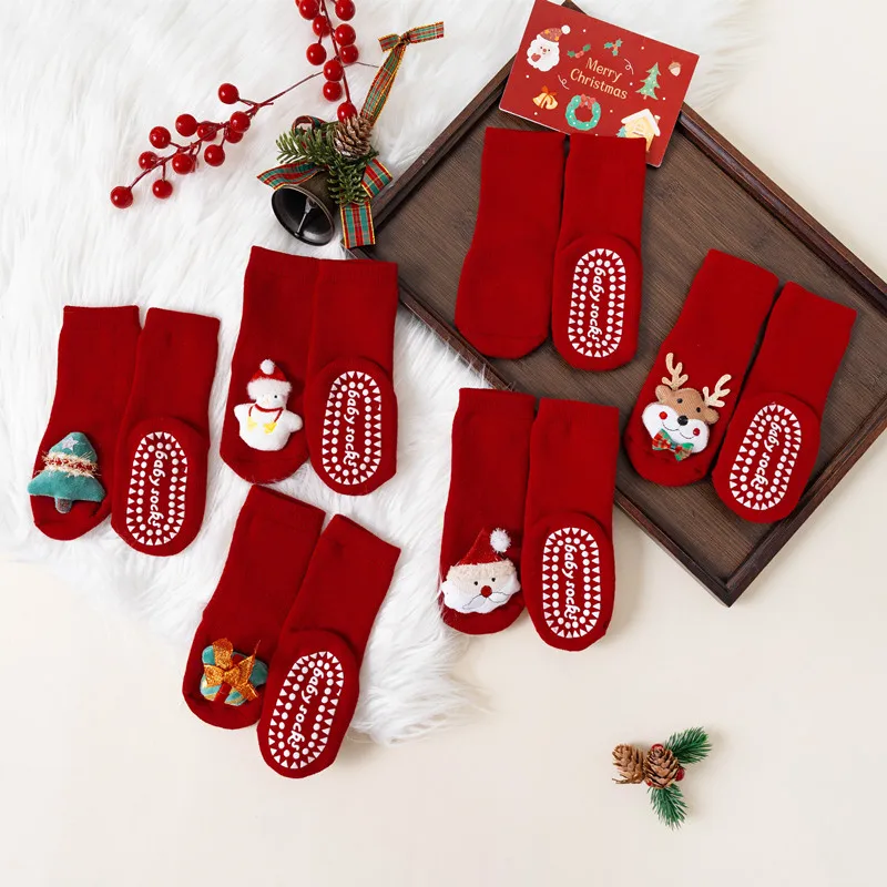 Winter Thicken Cute Christmas Baby Socks For Boys Girls Cartoon Soft Cotton Anti Slip Solid Newborn Toddler Sock Kids Socken