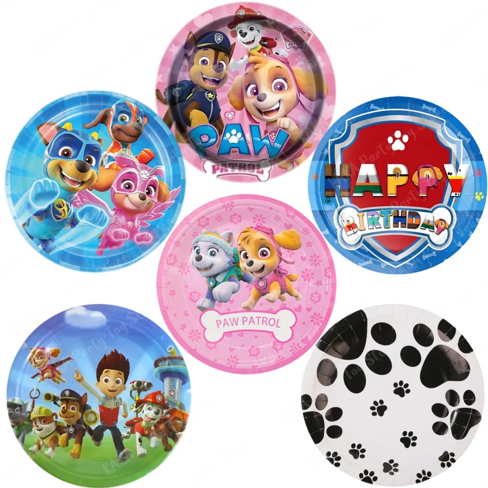 Paw Patrol Birthday Decoration Cartoon Anime Theme Disposable 7inch/9inch Paper Plates Baby Shower Kids Girl Boy Party Supplies