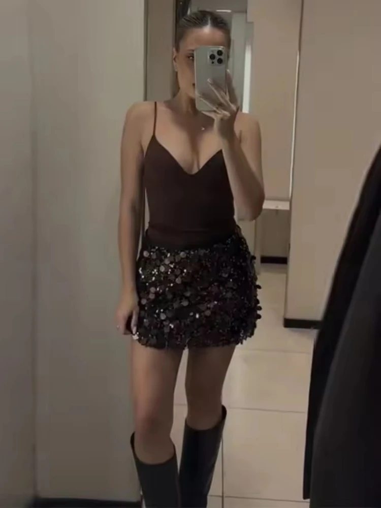 عيد الميلاد ليلة رأس السنة الجديدة حفلة مطرزة التنانير النسائية مثير الورك التفاف البني الترتر التنانير الصغيرة عيد ميلاد نادي نحيل النساء التنانير