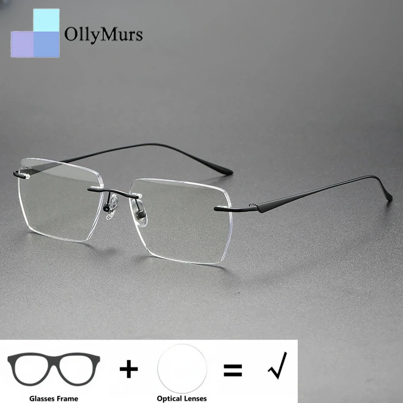 

OLLYMURS Men's Pure Titanium Optical Prescription Rimless Glasses Anti-Blue Light Photochromic Recipe Formula Eyeglasses Women