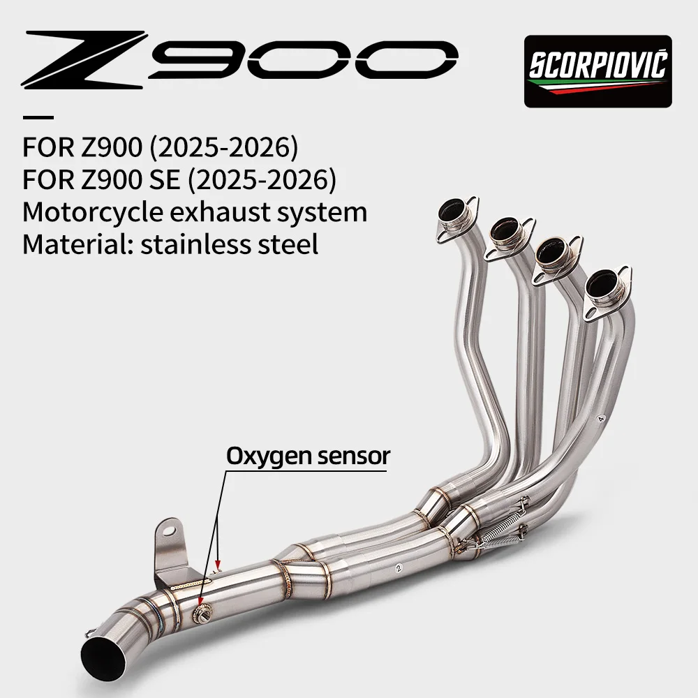 

For ninja Z900 Z 900 2017-2026 Motorcycle Exhaust Escape Front Slip On Link Pipe With 2 oxygen sensors Connect Original Muffler
