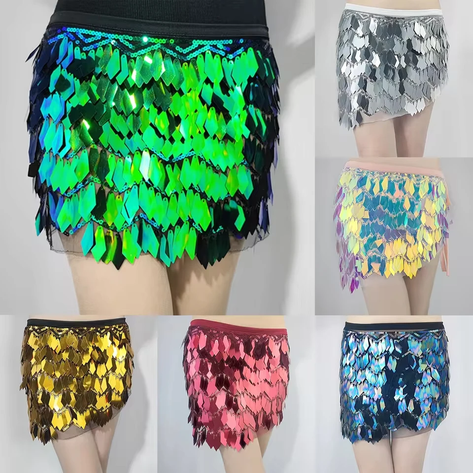 

Women'S Sequin Skirt Sparkly Lace Up Waist Adjustable Mini Party Sequin Skirt Fishtail Print Skirt Women Chiffon Skirts