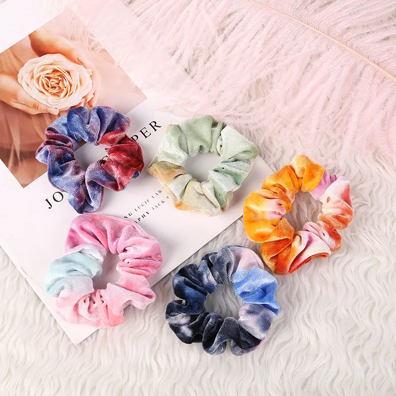 10Pcs Candy-colored Flannelette Tie-dyed Colon Ring Pig Colon Hair String New Velvet Countercolor Sweet Temperament Scrunchie