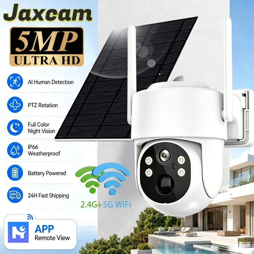 5MP 2.4G/5GWifi Solar Battery Camera With Solar Panels Color Night Vision IR Motion Detection Outdoor waterproof IP cam