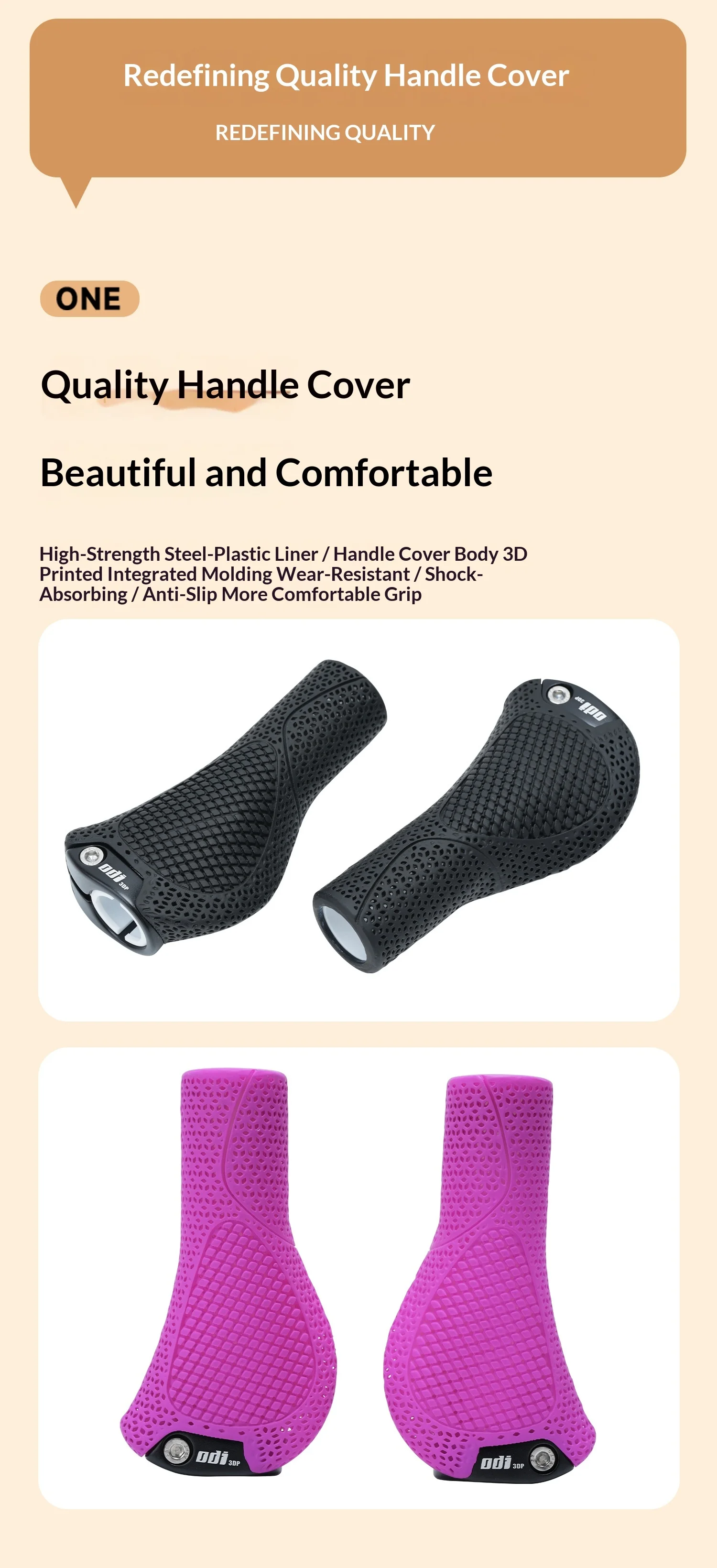 ODI OC2 3D-gedruckte E-Bike-Lenkergriffe, ergonomisch, breite Handballenauflage, rutschfest, stoßdämpfend, hohler Legierungsverschluss für MTB-Rennräder – Detail 3
