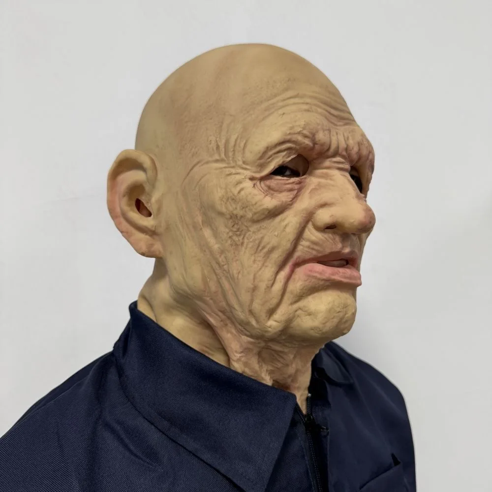 Realistische alte Mann Maske Latex Glatze Mann menschliche Maske Opa gruselige Falten voller Kopf Maske Cosplay Halloween Maskerade Kostüm Requisiten