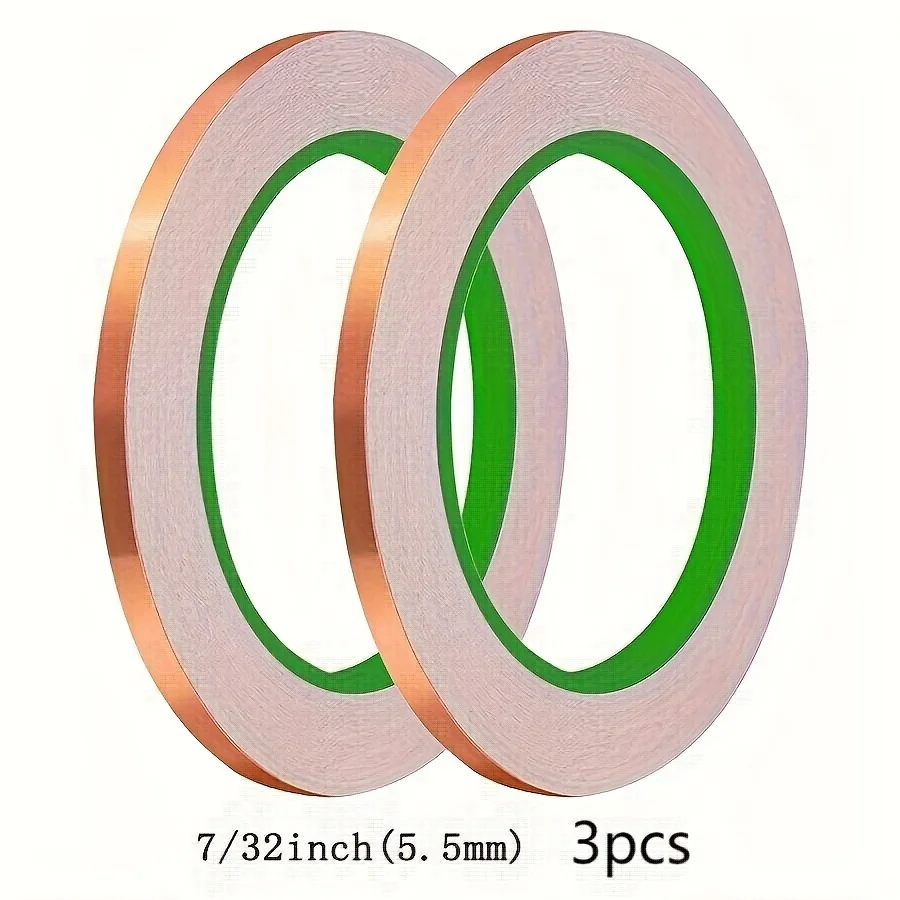 3Pcs Strong Adhesive Copper Foil Tape, Double-Sided Conductive Adhesive for Stained Glass Art, DIY Crafts, Electronics