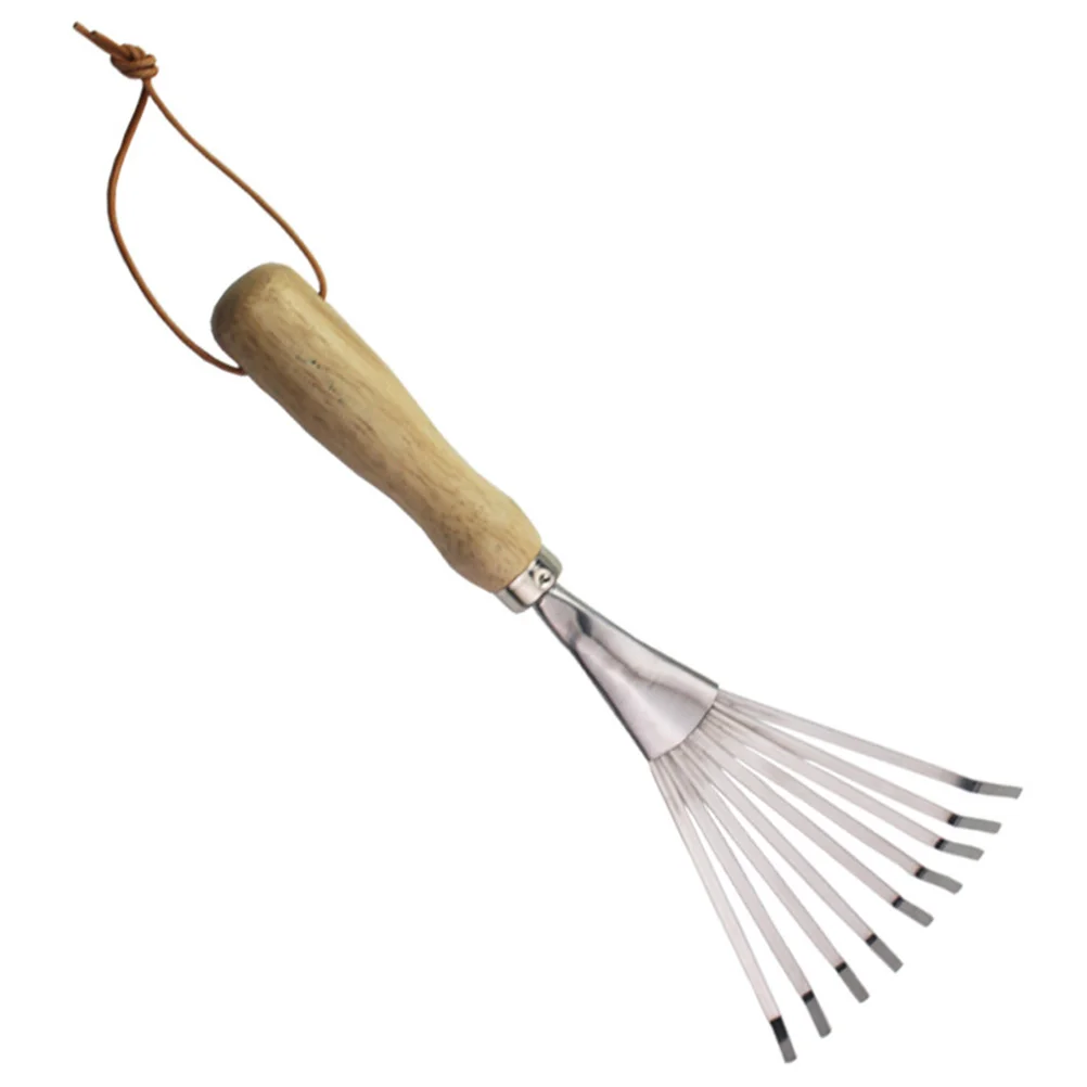 

Nine Tooth Wooden H Metal Rake Garden Tool for Digging Weeding Planting Flowers Trees Small Lightweight Portable H Rake Soil