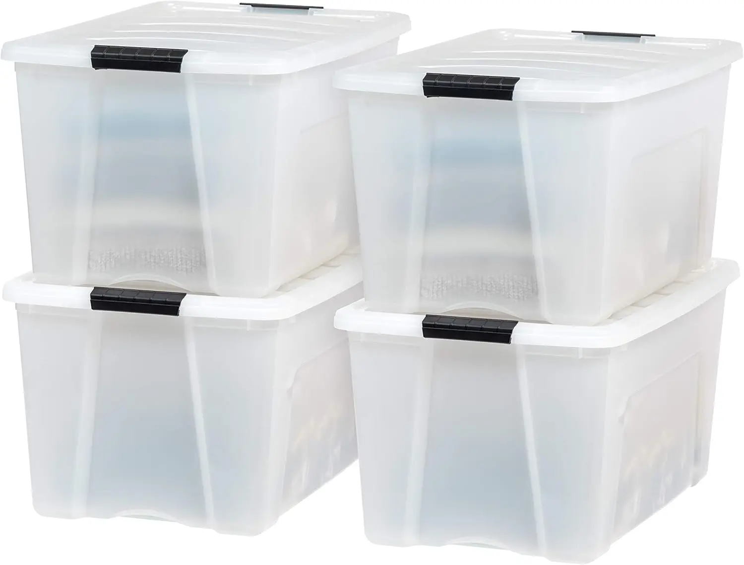 72 Qt Stackable Plastic Storage Bins with Lids, 4 Pack - Discreet Organizing Solution, Latches, Durable Nestable Containers